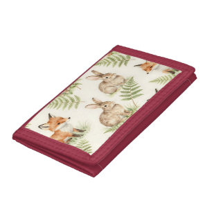 Watercolor Fox and Bunny Forest Pattern Trifold Wallet