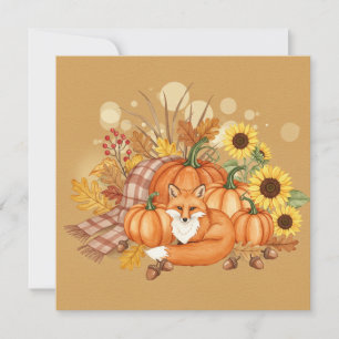 Watercolor fox and pumpkin card