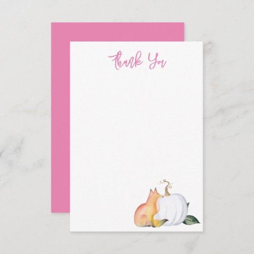 Watercolor Fox and Pumpkin Thank You Card
