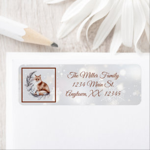 Watercolor fox and snow  holiday   label