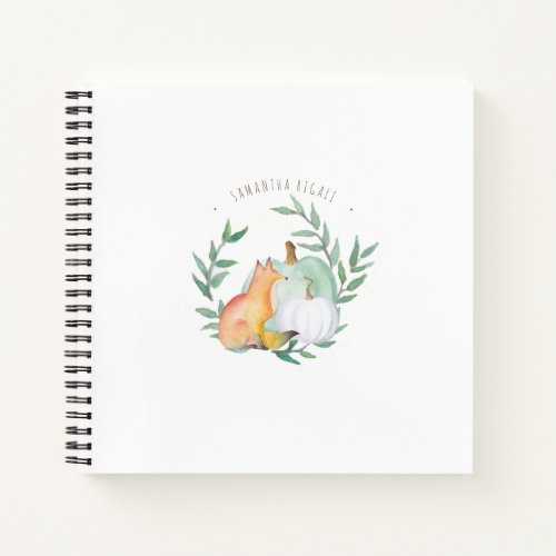 Watercolor Fox and White Pumpkin Journaling Notebook