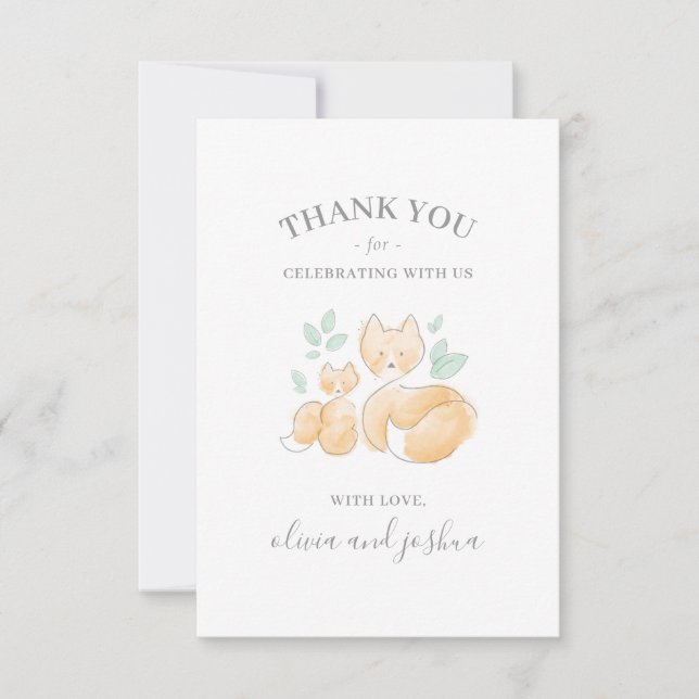 Watercolor Fox Baby Shower Thank You Card (Front)