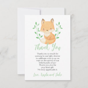 Watercolor Fox Baby Shower Thank You Card
