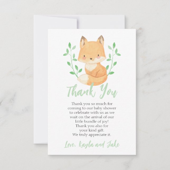 Watercolor Fox Baby Shower Thank You Card (Front)
