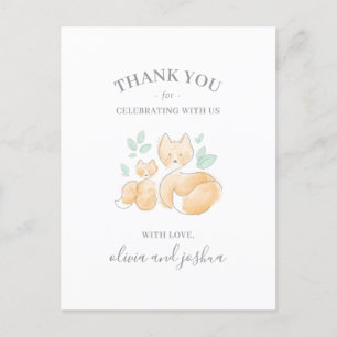 Watercolor Fox Baby Shower Thank You Postcard