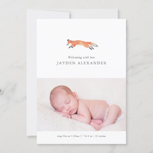 Watercolor Fox Birth Announcement | Zazzle