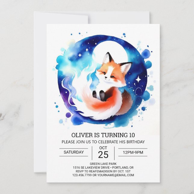 Watercolor Fox Birthday Editable Invitation (Front)