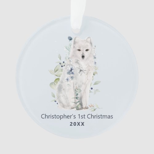 Watercolor Fox Blue Personalized Ornament