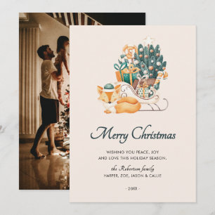 Watercolor Fox Christmas Sleighs Photo Holiday Card