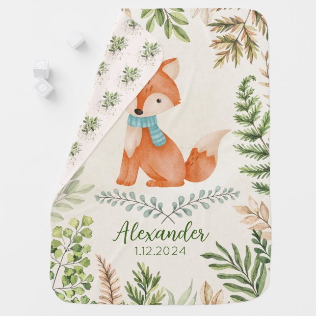 Watercolor Fox Custom Name Baby Blanket (In Situ)