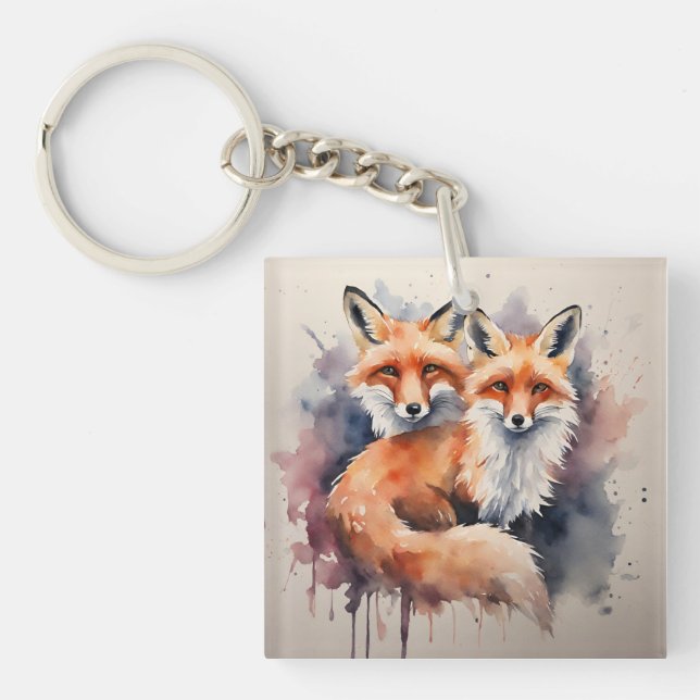 Watercolor Fox Duo Keychain (Front)