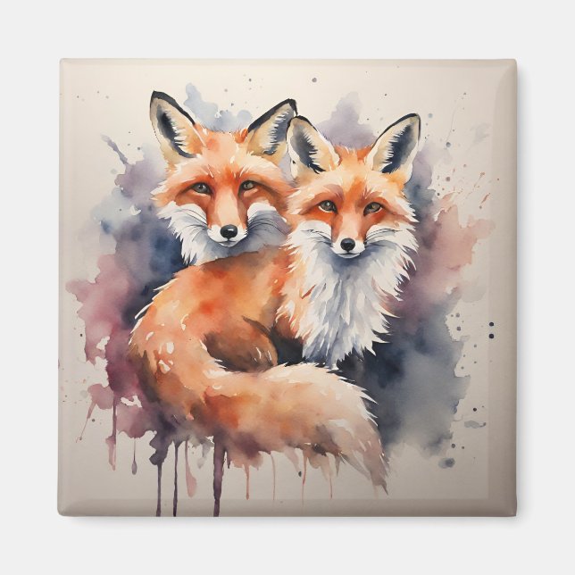 Watercolor Fox Duo Magnet (Front)