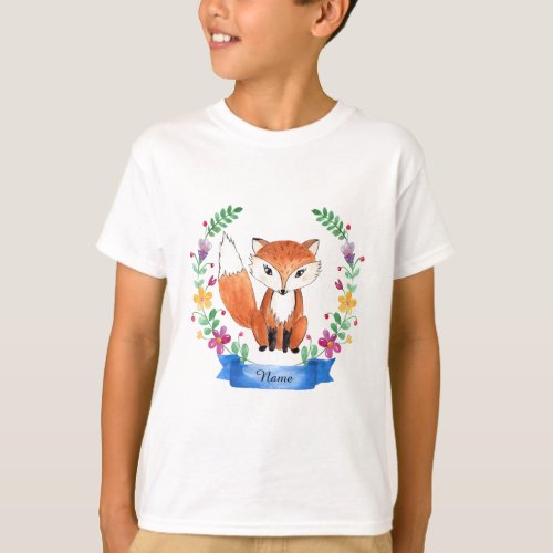Watercolor Fox Floral Boy T_Shirt