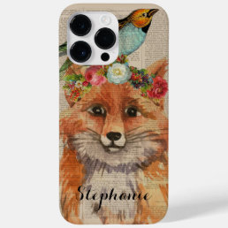 Watercolor Fox Floral Collage Personalized Name Case-Mate iPhone 14 Pro Max Case