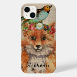 Watercolor Fox Floral Collage Personalized Name Case-Mate iPhone 14 Plus Case