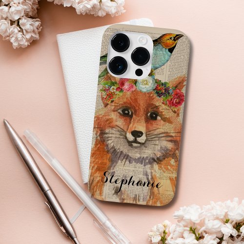 Watercolor Fox Floral Collage Personalized Name Case_Mate iPhone 14 Pro Case