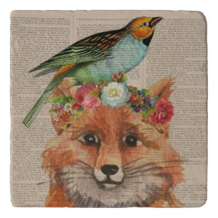 Watercolor Fox Floral Crown Woodland Gift Trivet