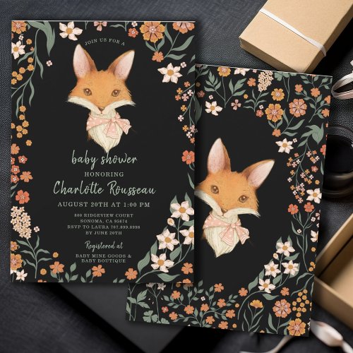 Watercolor Fox Floral Girl Baby Shower  Invitation