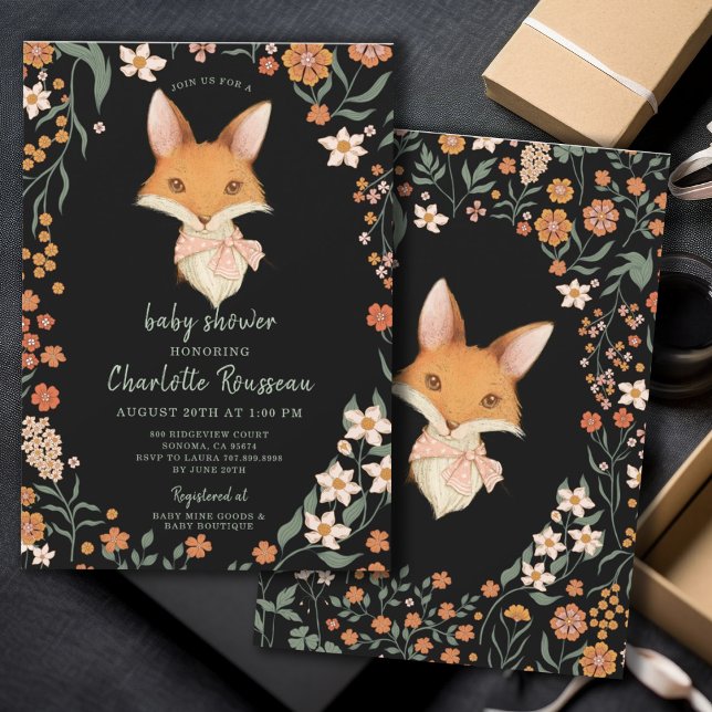 Watercolor Fox Floral Girl Baby Shower  Invitation (Creator Uploaded)