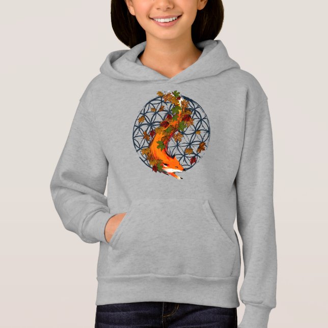 Watercolor Fox Flower Of Life Spirit Animal Hoodie (Front)