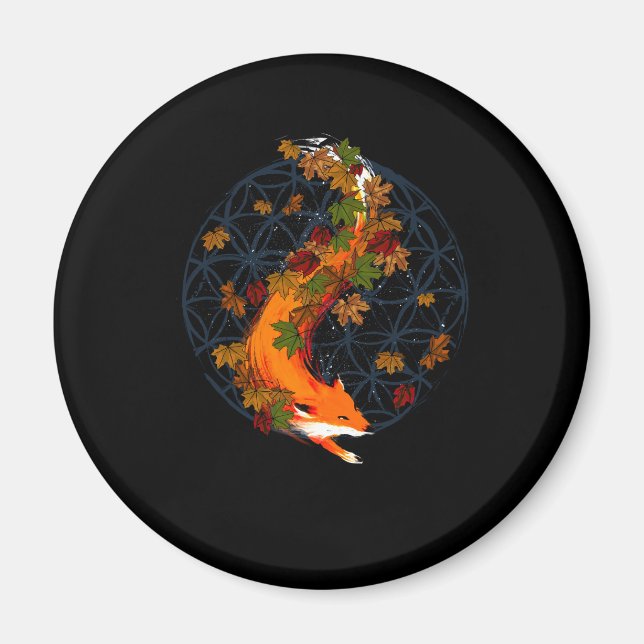 Watercolor Fox Flower Of Life Spirit Animal Magnet (Front)