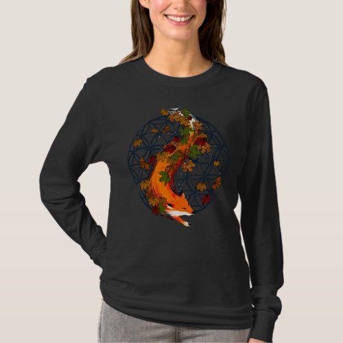 Watercolor Fox Flower Of Life Spirit Animal T_Shirt