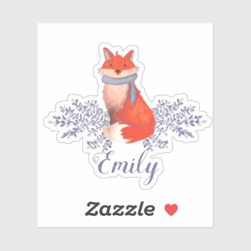 Watercolor Fox Girls Name Sticker