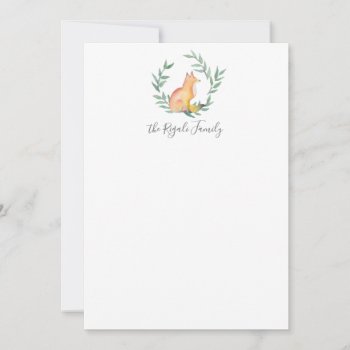 Watercolor Fox & Greenery Personalized Stationery Note Card by VGInvites at Zazzle