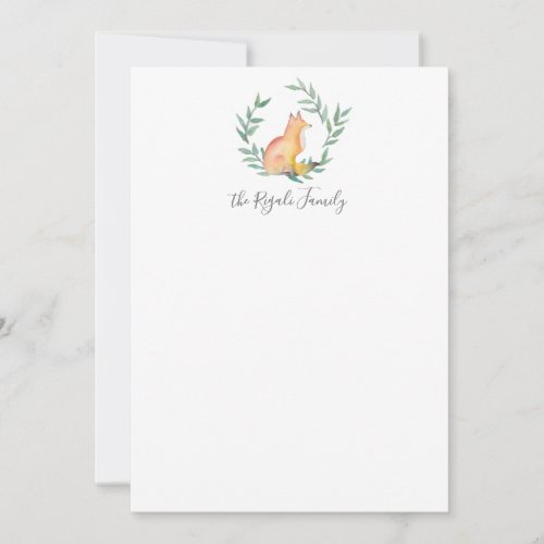 Watercolor Fox  Greenery Personalized Stationery Note Card