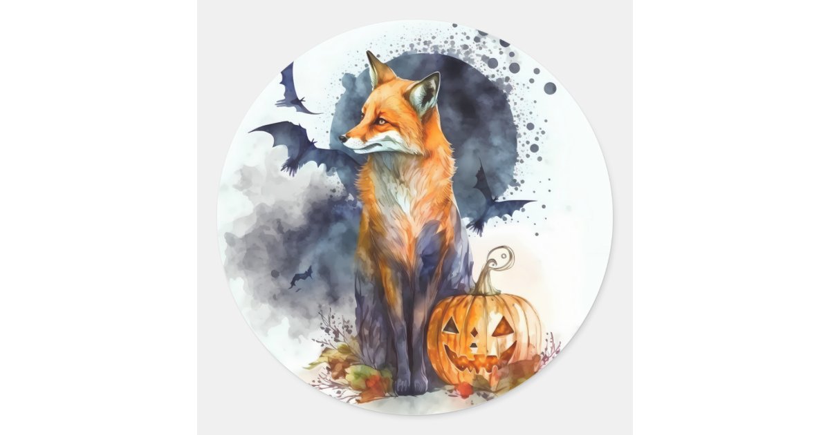 Watercolor Fox Halloween Classic Round Sticker | Zazzle