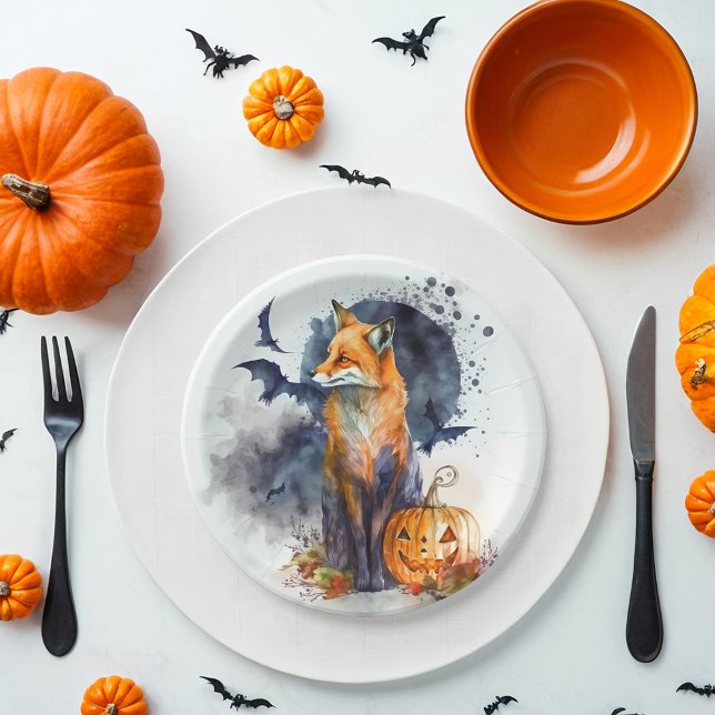 Watercolor Fox Halloween Paper Plates (Creator Uploaded)