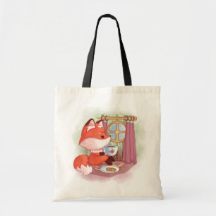 Watercolor Fox having Tea and Biscuits Tote Bag