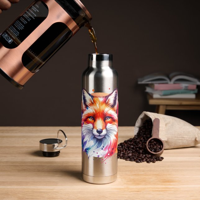 Watercolor Fox Illustration Water Bottle (Coffee)