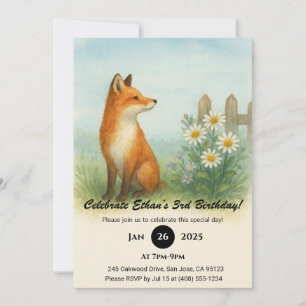Watercolor Fox in Wildflower Meadow Birthday  Invitation