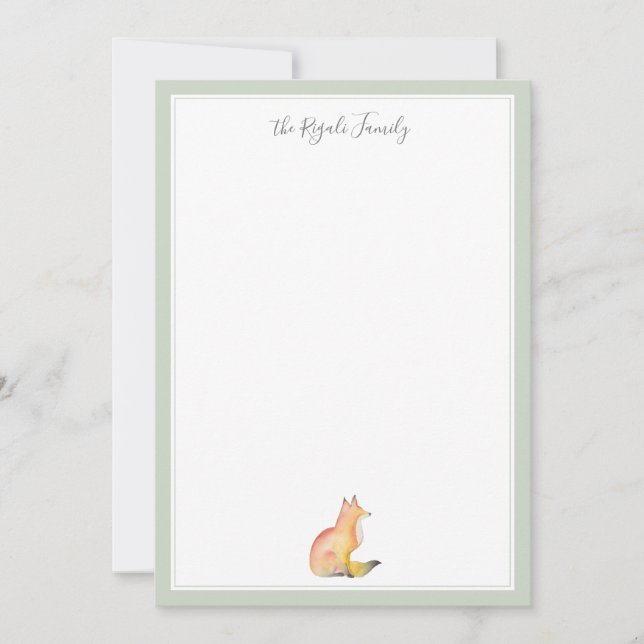 Watercolor Fox Personalized Stationery Note Card (Front)