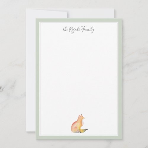 Watercolor Fox Personalized Stationery Note Card