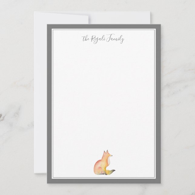 Watercolor Fox Personalized Stationery Note Card (Front)