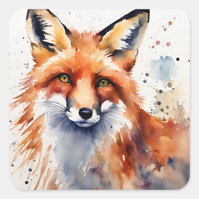 Watercolor Fox Portrait Square Sticker (Front)