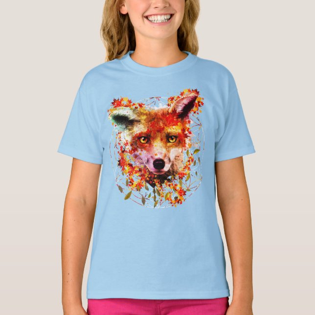 Watercolor Fox Spirit Animal Flower Of Life T-Shirt (Front)