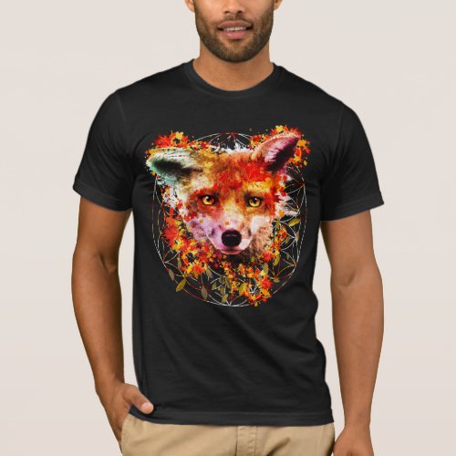 Watercolor Fox Spirit Animal Flower Of Life T_Shirt