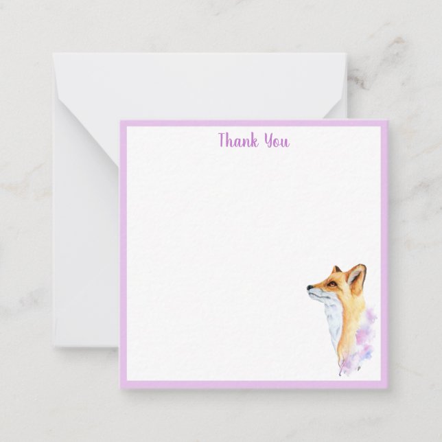 Watercolor Fox Thank You Note Card (Front)
