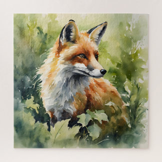 Watercolor Fox Vibrant Forest for Nature Lovers Jigsaw Puzzle