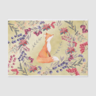 Watercolor Fox Winter Berries Gold Tissue Paper