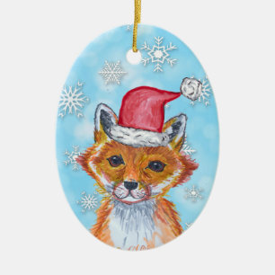 Watercolor Fox with Personalized Message on Back Ceramic Ornament