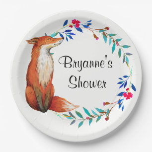 Watercolor Fox & Wreath Bridal Shower Paper Plates