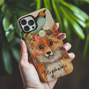 Watercolor Foxy Floral Friends Personalized Name iPhone 16 Pro Max Case
