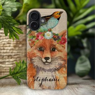 Watercolor Foxy Floral Friends Personalized Name iPhone 16 Plus Case
