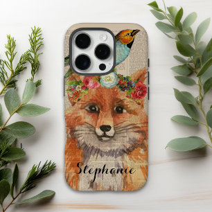 Watercolor Foxy Floral Friends Personalized Name iPhone 16 Pro Case