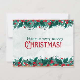 Watercolor frame of berries and greenery Christmas Holiday Card