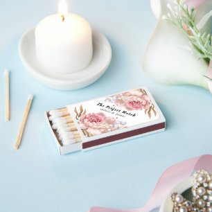 Watercolor frame of peonies Pink Floral Matchboxes